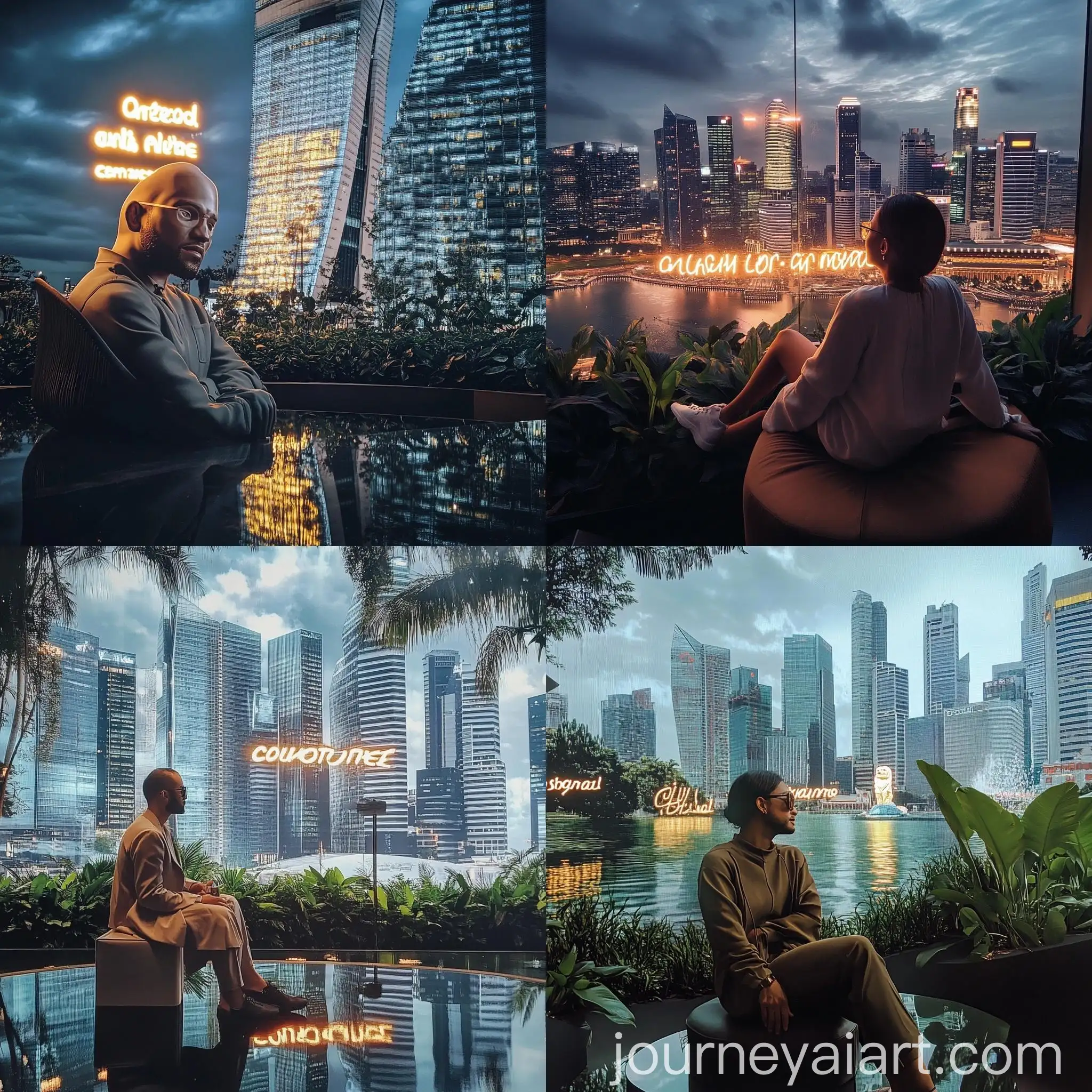 Woman-Exploring-Singapore-Cityscape-at-Night