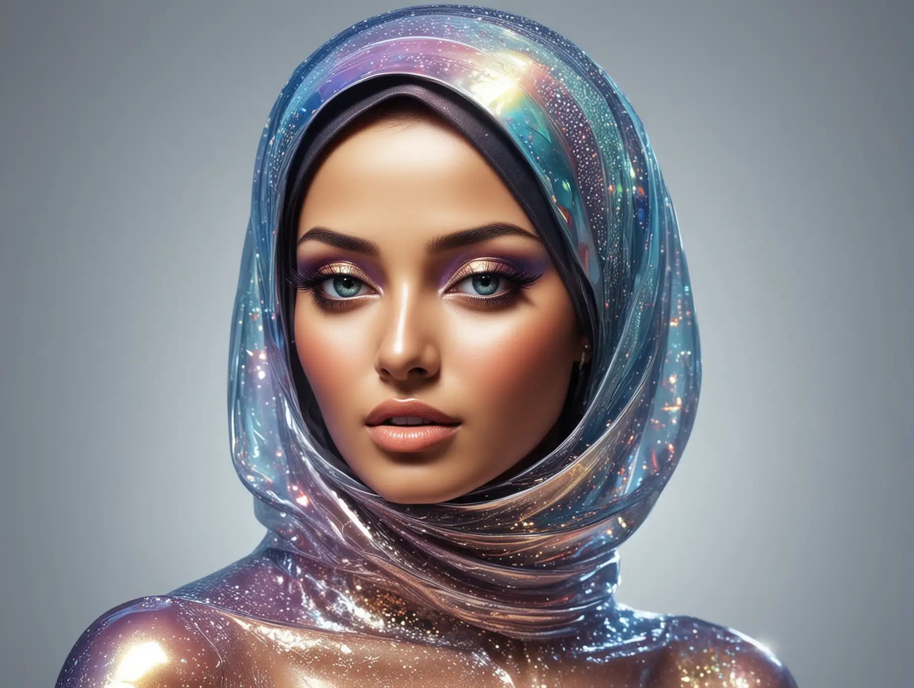 Illustration of sexy muslim woman made of iridescent glass.