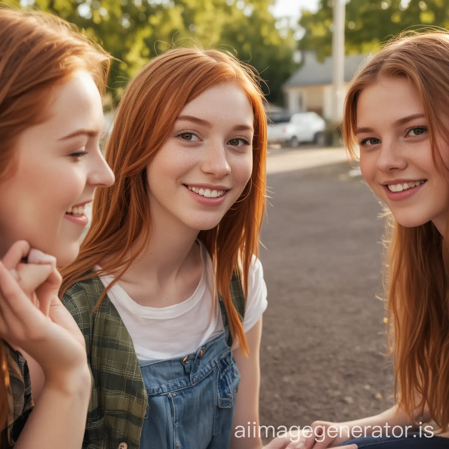 a beautiful ginger teen woman hanging out with friends