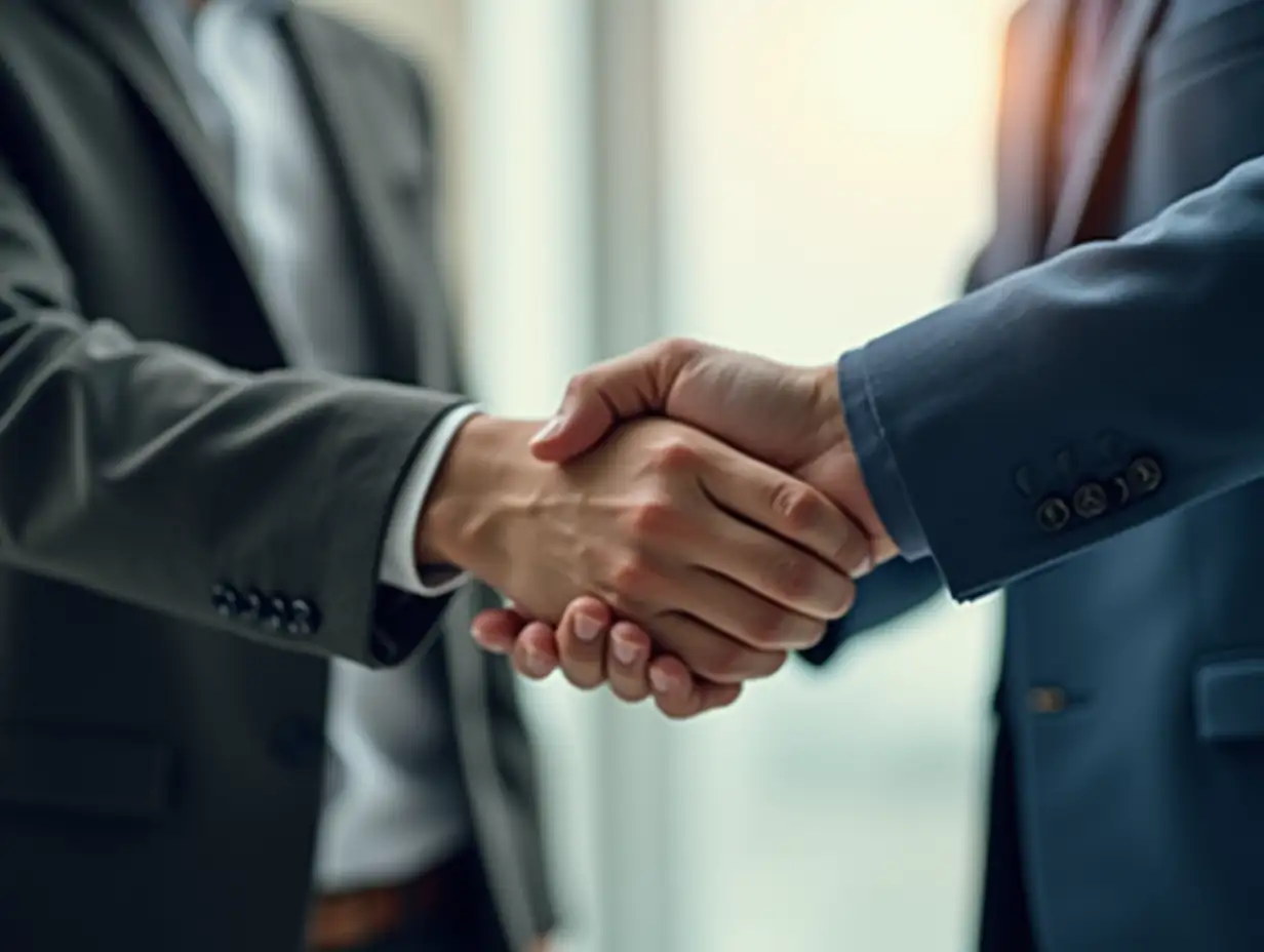 Closeup Businessmen making handshake with partner, greeting, dealing, merger and acquisition, business joint venture concept