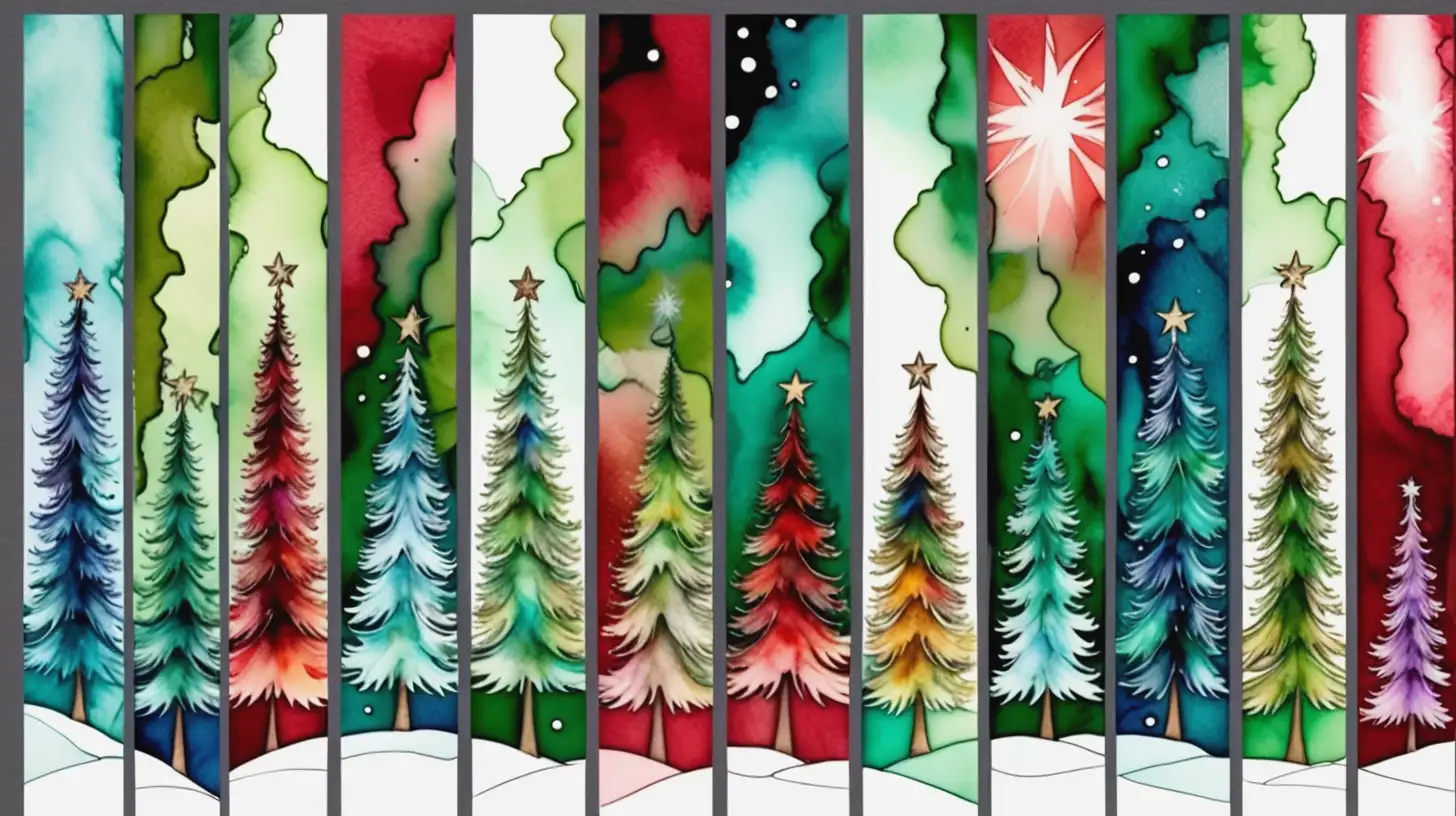 Colorful Vertical Christmas Patterns in Alcohol Ink and Watercolor