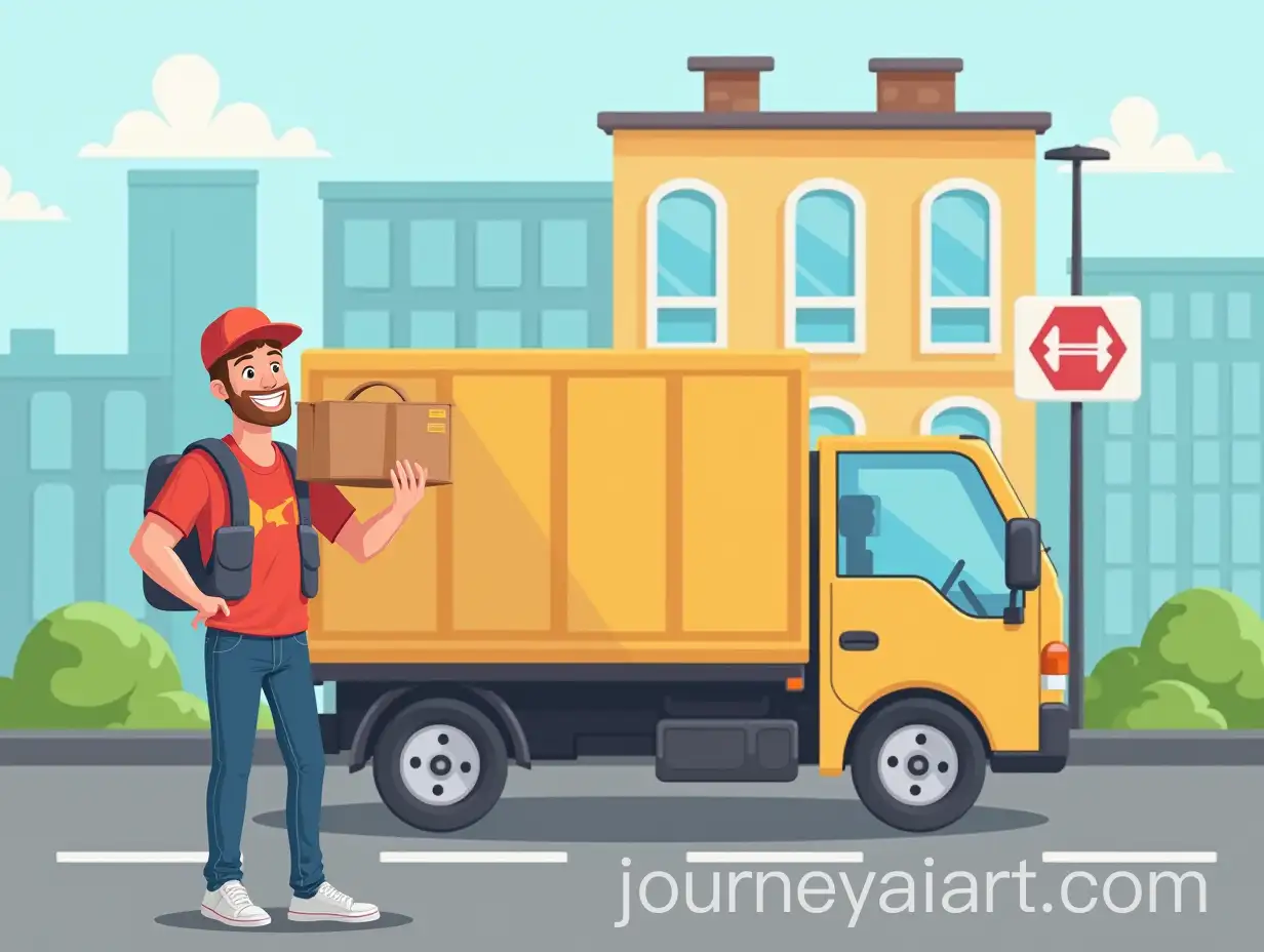 Cartoon-Delivery-Supplier-with-Packages-in-Urban-Setting