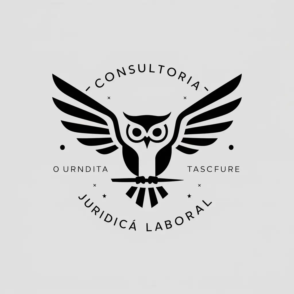 LOGO Design For CONSULTORIA JURIDICA LABORAL Owl Symbol in Black White with Italic Letters