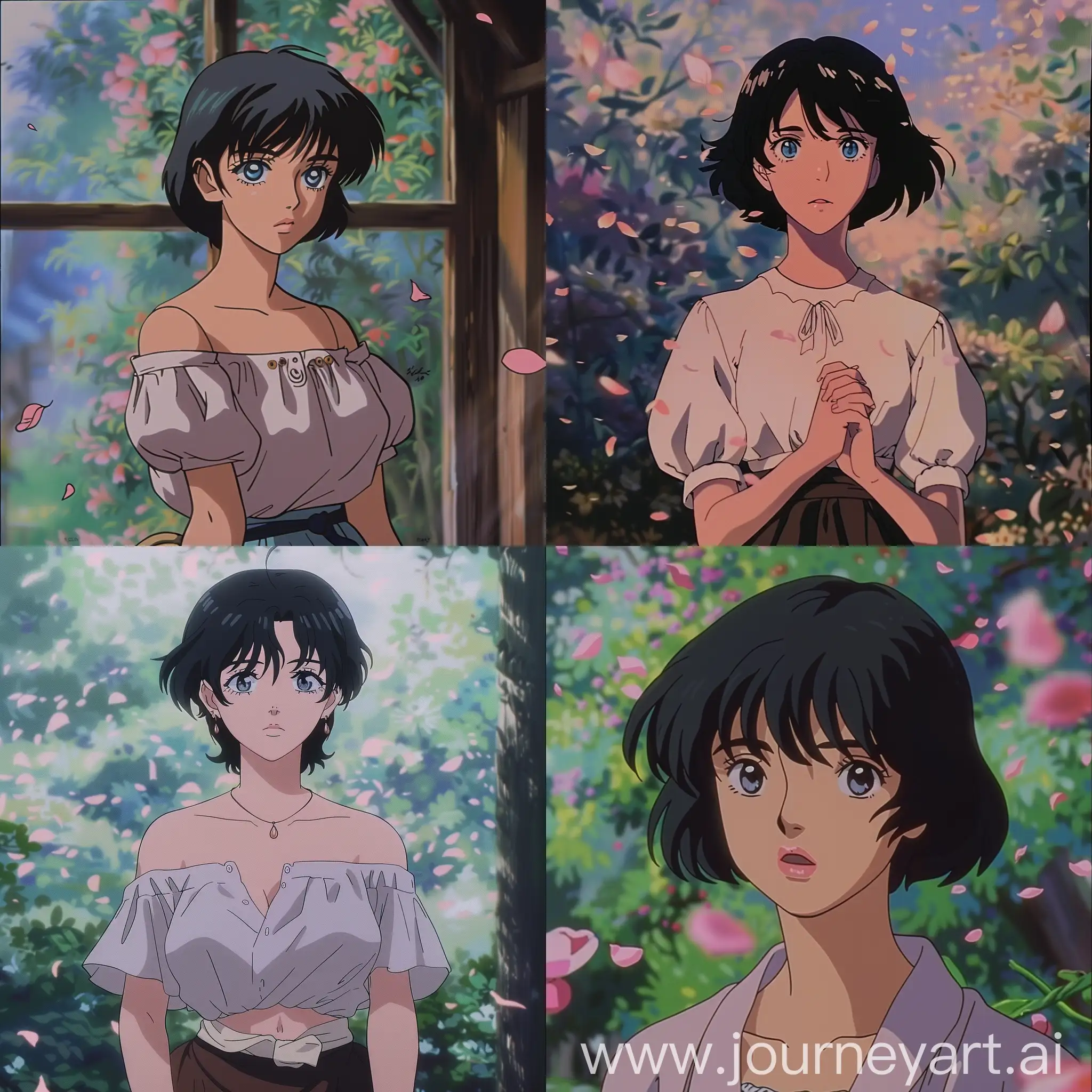 Elegant-Young-Female-Farmer-in-90s-Anime-Style-with-Floral-Background