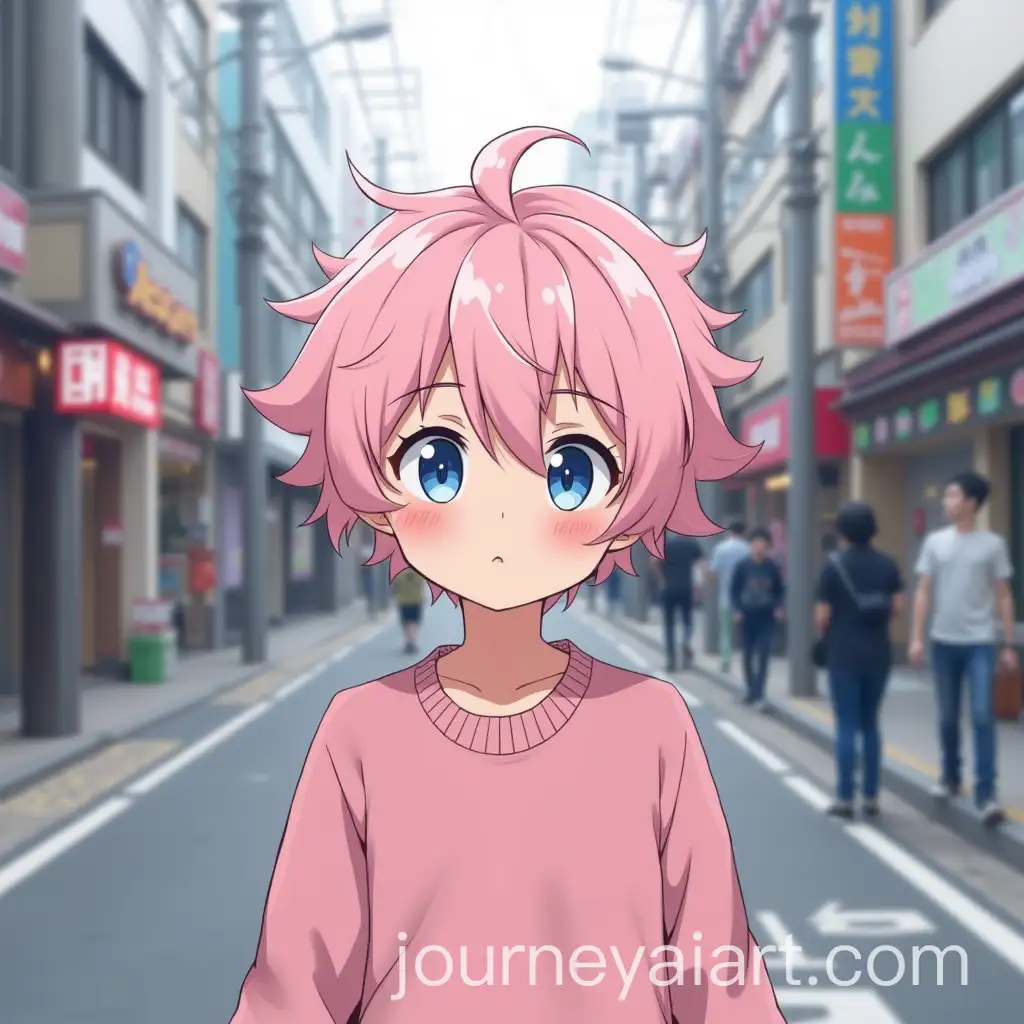 Boy-with-Pastel-Pink-Hair-Walking-in-Tokyo-City-Streets