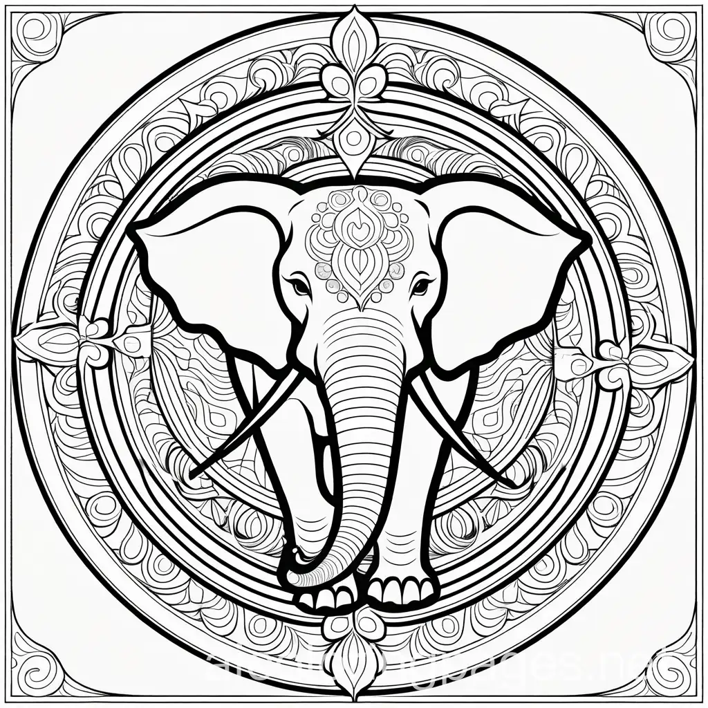 Coloring-Page-Bold-Elephant-Mandala-with-Simple-Black-and-White-Patterns