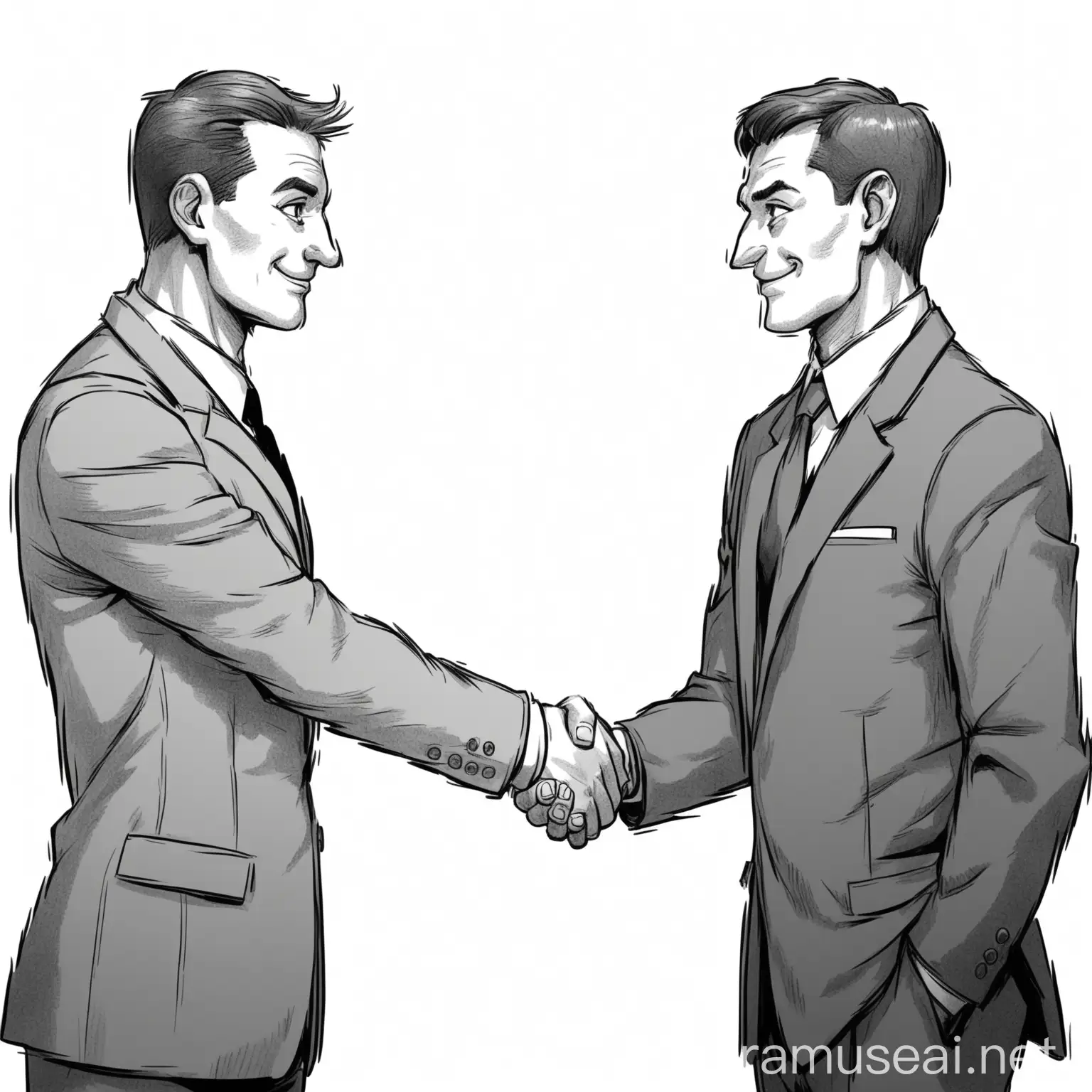 Monochrome Cartoon Two Men Shaking Hands