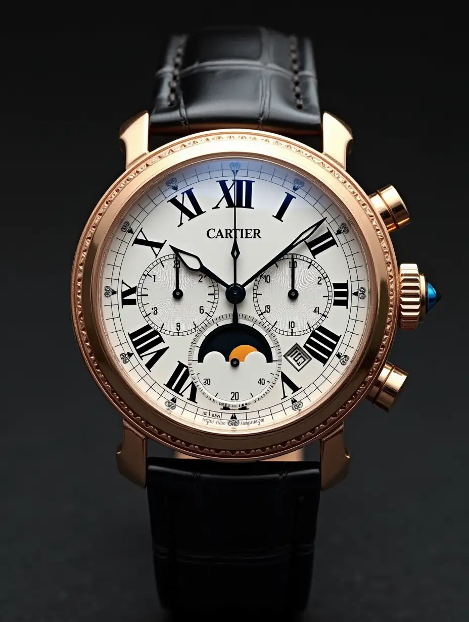 Luxurious-Mens-Chronograph-Watch-with-Moon-Phase-and-Crocodile-Strap