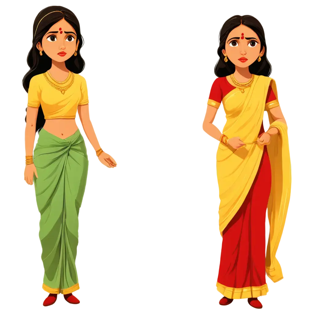 Indian-Girl-in-Yellow-and-Red-Saree-Crying-Shocked-Expression-Cartoon-PNG-Image