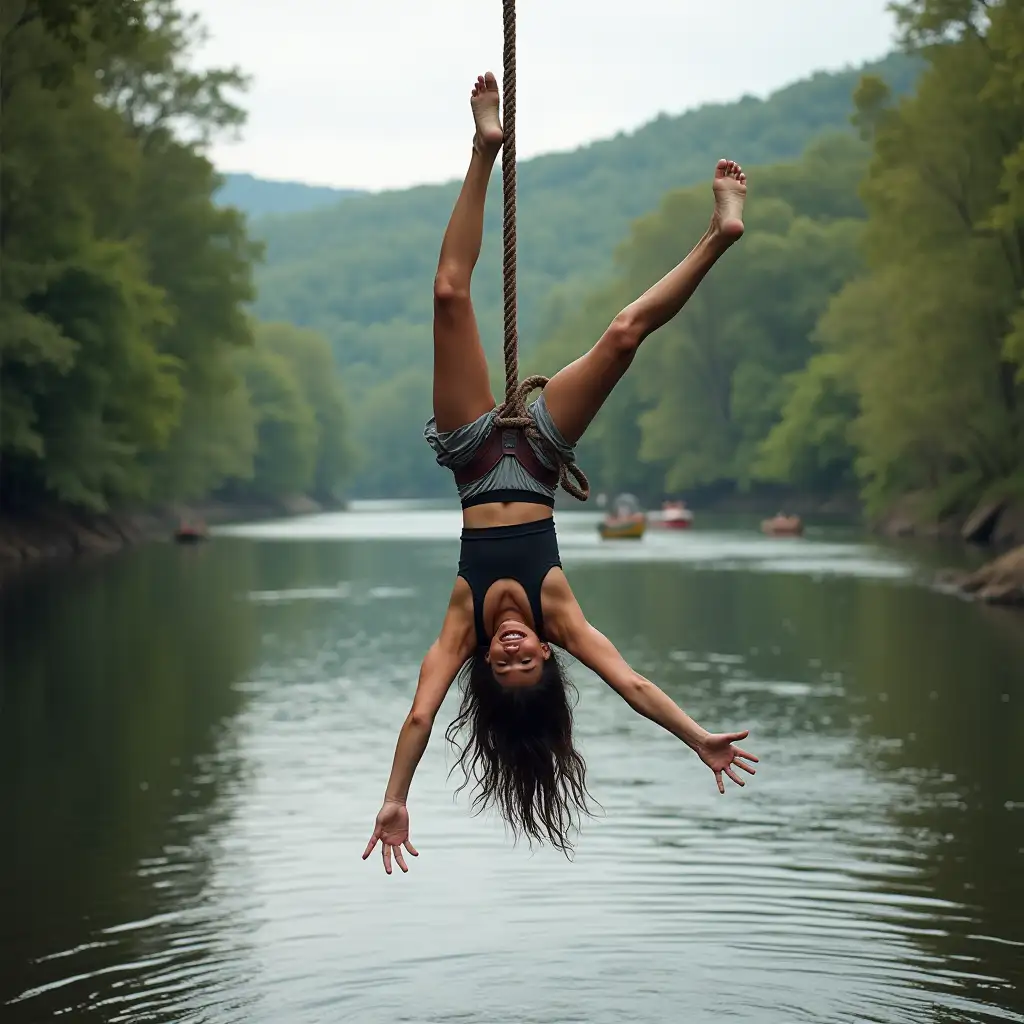 Woman-Hanging-from-Trapeze-Over-the-New-River-in-West-Virginia