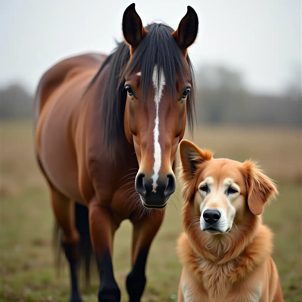 Horse-and-Dog-Playing-in-a-Meadow