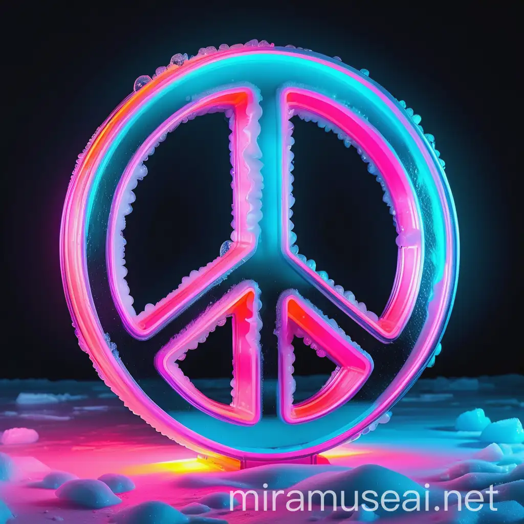 Vibrant Neon Glow of the Word PEACE in an Icy Aesthetic