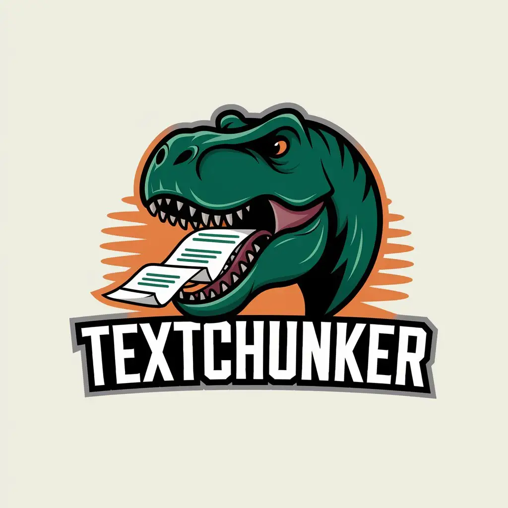 LOGO Design for TextChunker TRex Head Chomping Paper with Text Clear Background