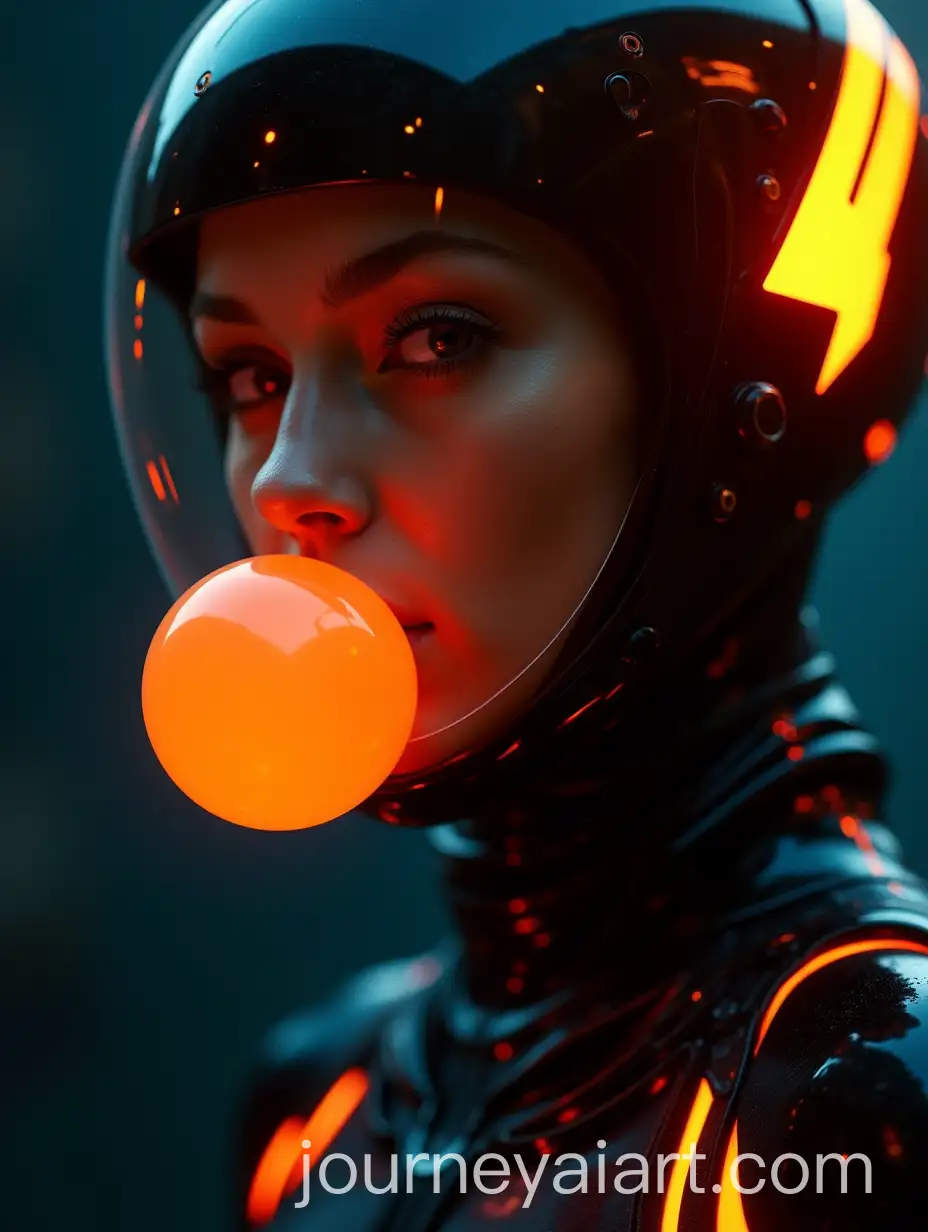 AI-Art-Prompt-ExpansionFuturistic-Female-in-HighTech-Suit-Blowing-Glowing-Bubblegum