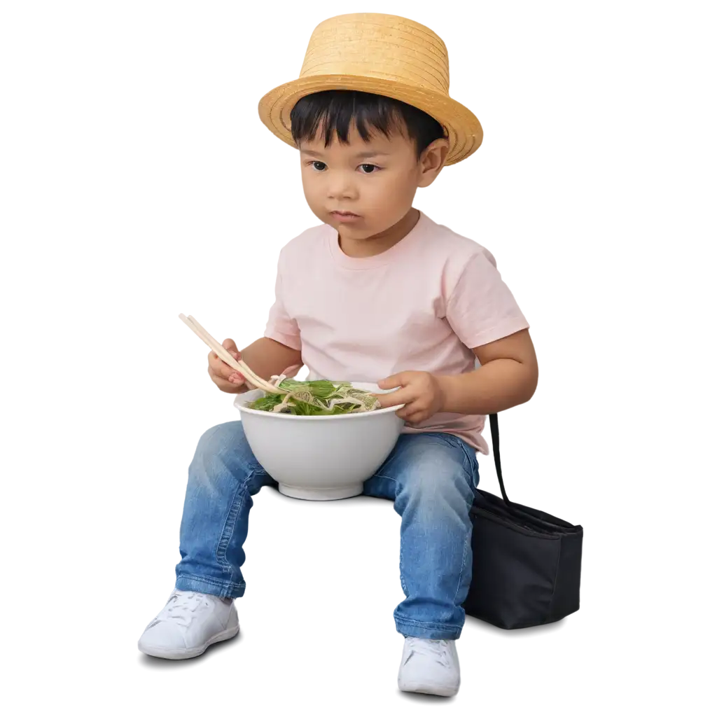 small boy eating pho bo