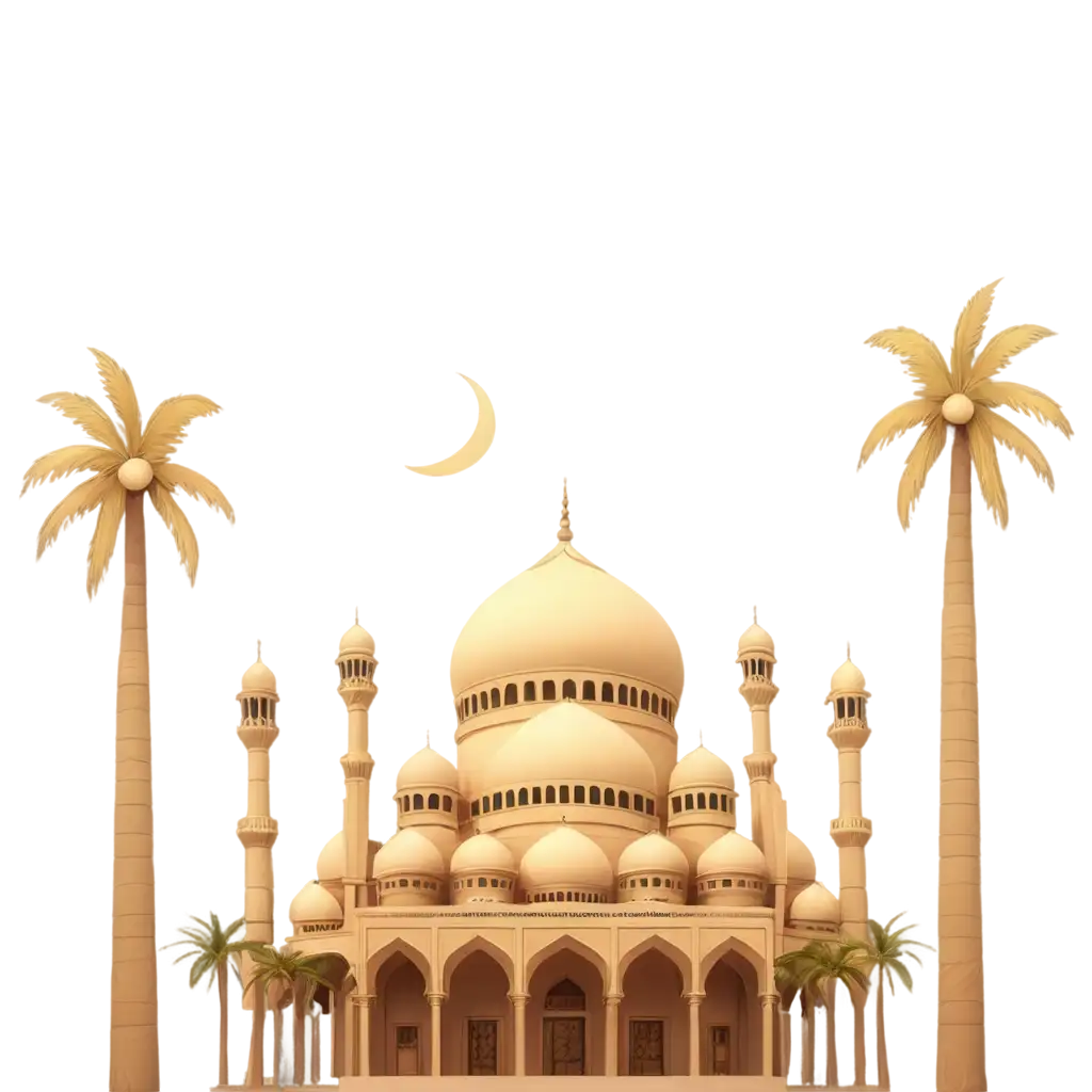 Majestic-Gold-Mosque-with-Crescent-Moon-and-Palm-Trees-PNG-Elegant-Islamic-Art-Design