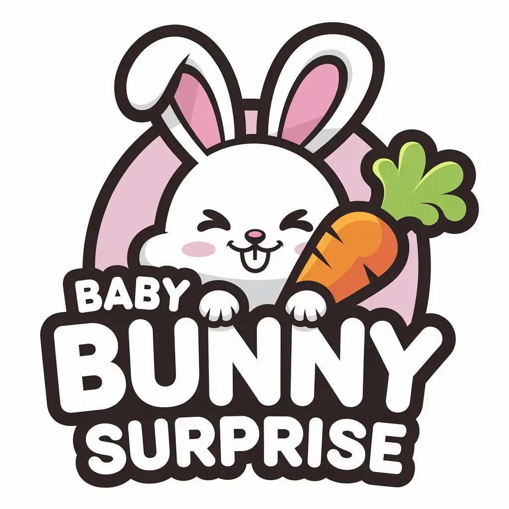 LOGO Design for Baby Bunny Surprise Kawaii White Bunny with Carrot in Animal Pet Industry Theme