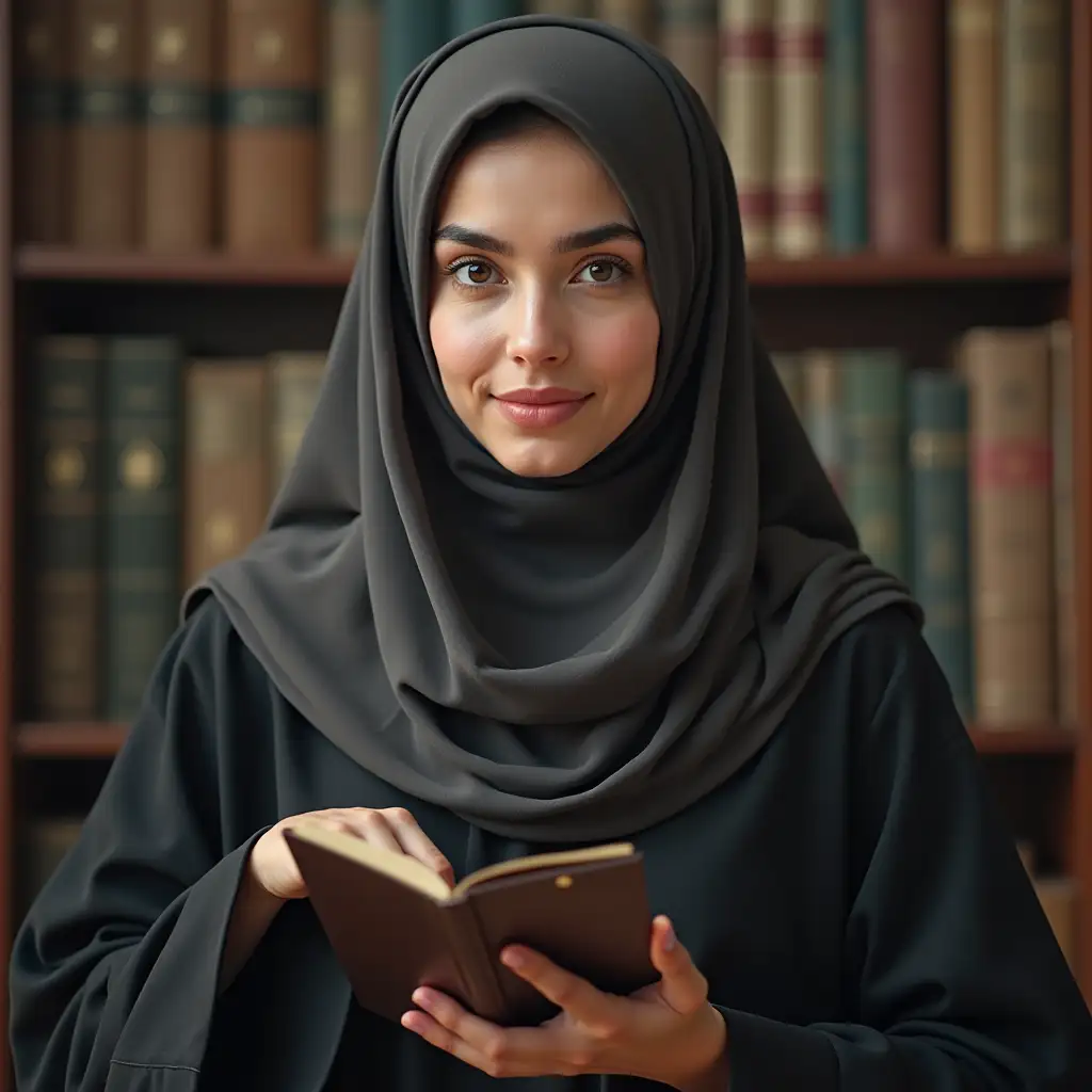 I want a female jurist wearing a hijab in different positions to make a video