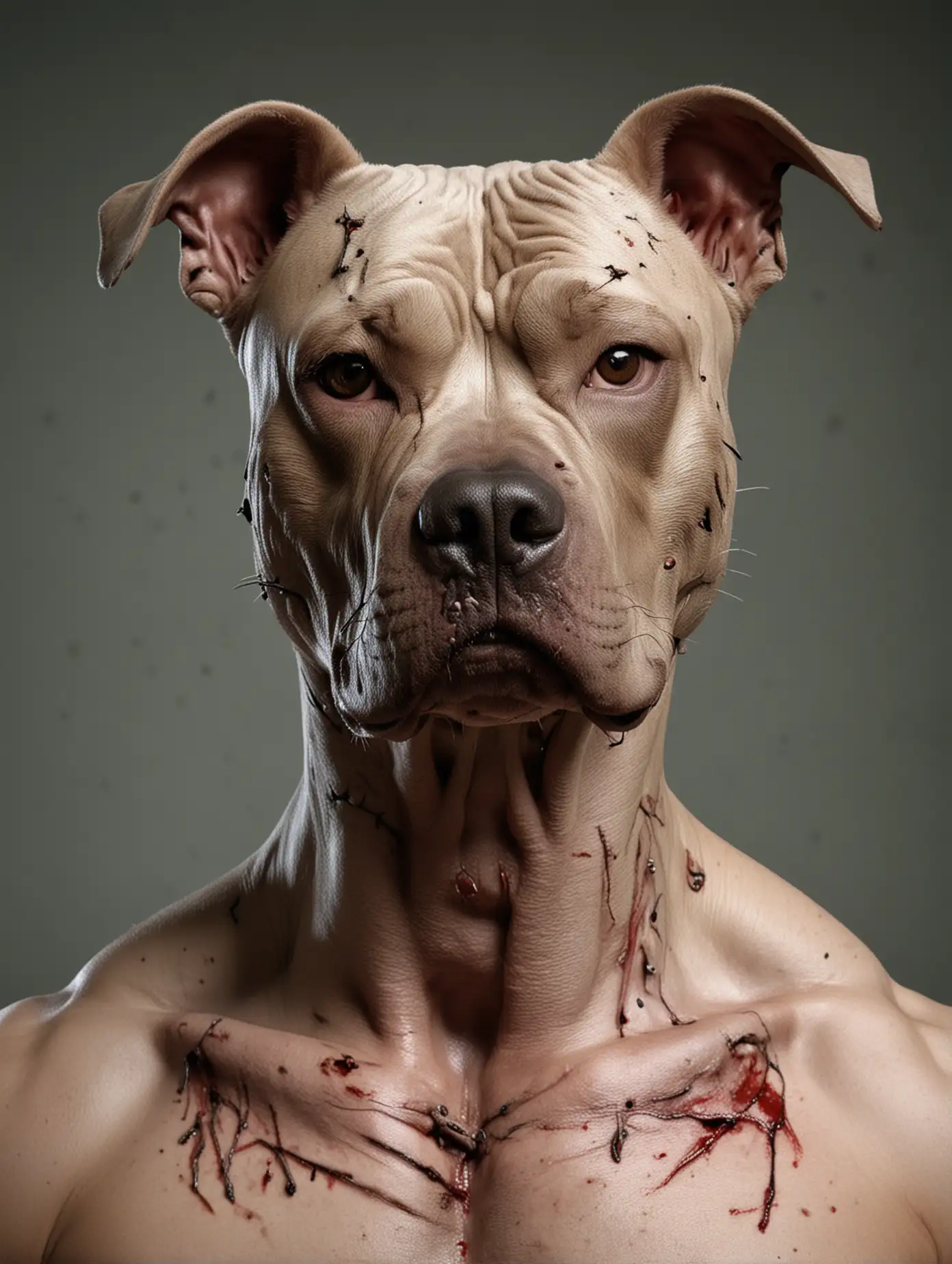 Man-with-Pit-Bull-Head-Attached-in-Creepy-Sad-Realistic-Image