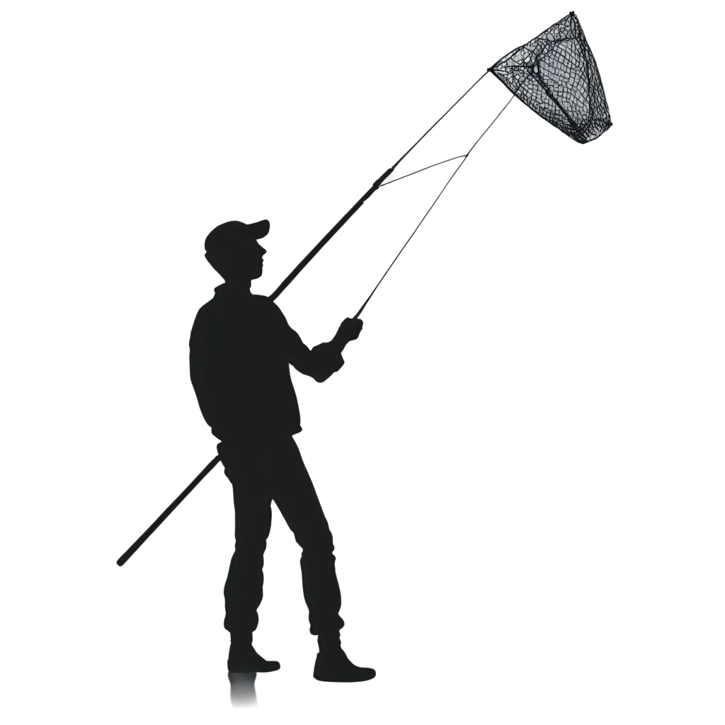 Outline-Silhouette-of-a-Man-Holding-Bait-Net-on-a-Pole-PNG-A-Versatile-Logo-Design-Element