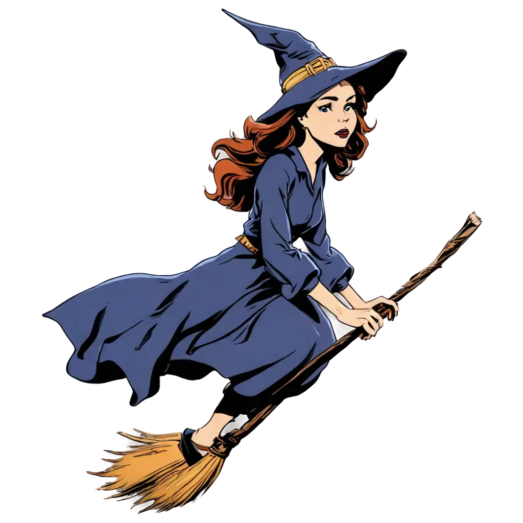 a witch flying on a broom comic style