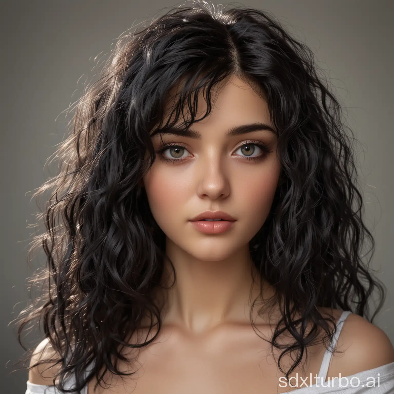 Realistic-Portrait-of-a-20YearOld-Woman-with-Black-Wavy-Hair-and-Soft-Features