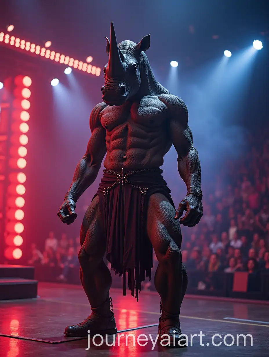 Hybrid-Warrior-Woman-and-Rhino-Creature-on-Americas-Got-Talent-Stage