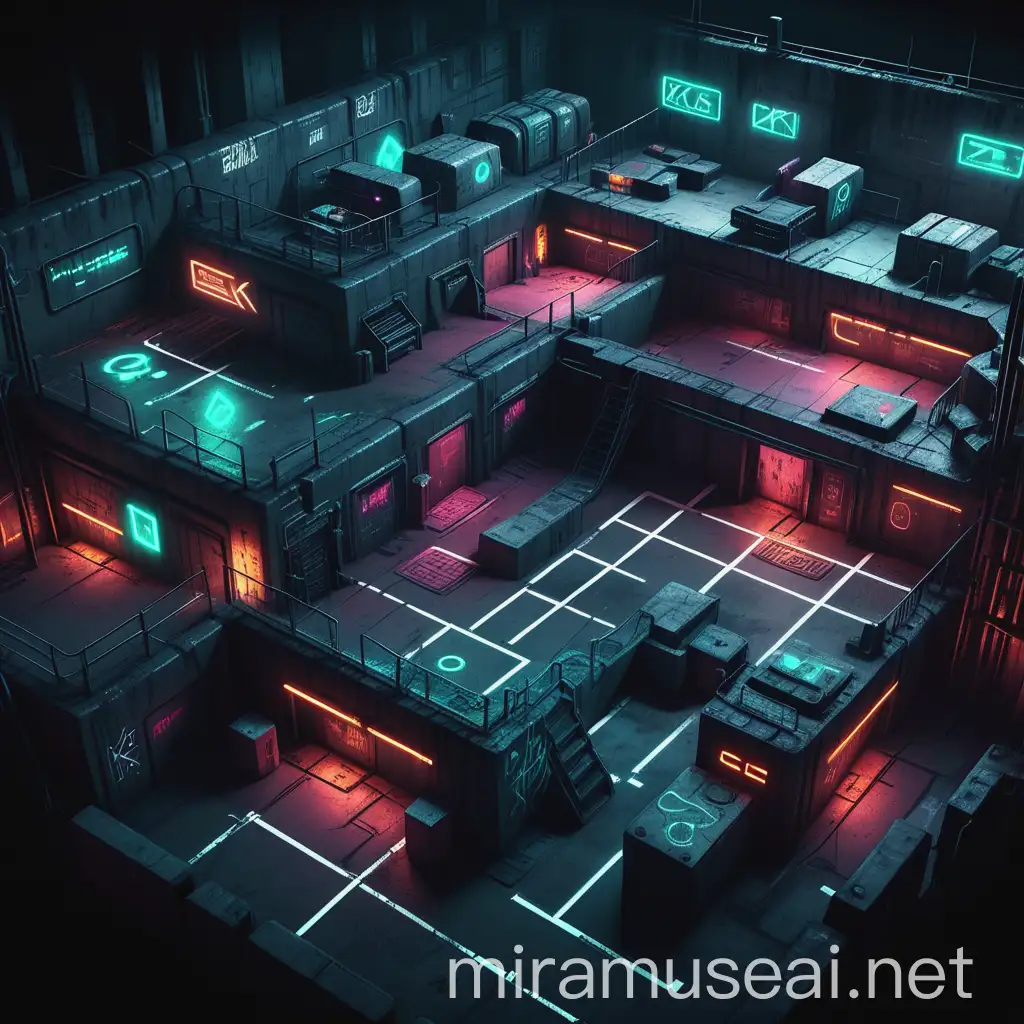 Resistance Base in Dark Cyberpunk Style with Neon Interface Elements