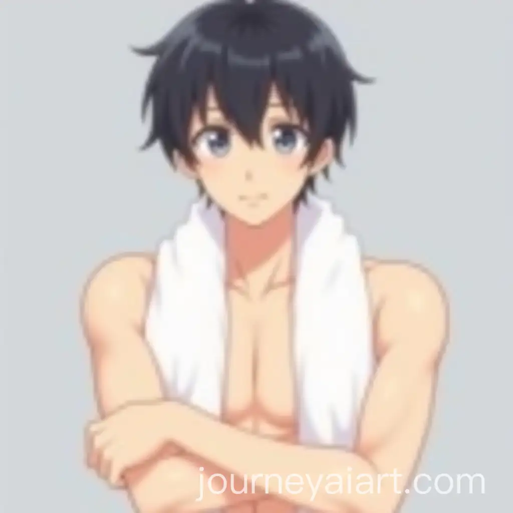 Shirtless-Young-Man-with-Towel-in-Pastel-AnimeInspired-Style