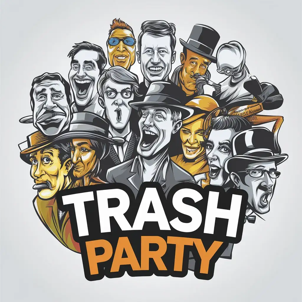 LOGO-Design-for-Trash-Party-Drunken-Crowd-of-Funny-People-in-Vector-Art-Style