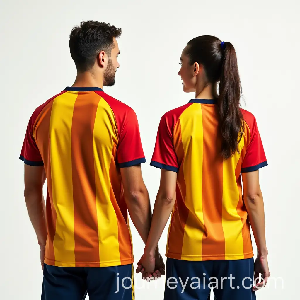 Couple-in-Yellow-and-Navy-Blue-Striped-Soccer-Jerseys-Holding-Hands