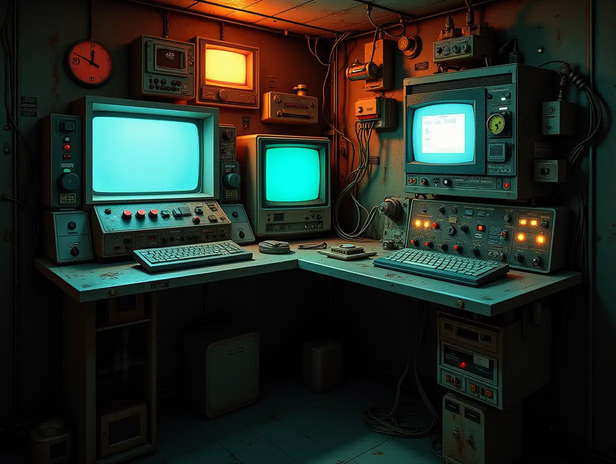 Cramped-OneMan-Spacecraft-Cockpit-with-Vintage-Tech-and-Salvaged-Materials