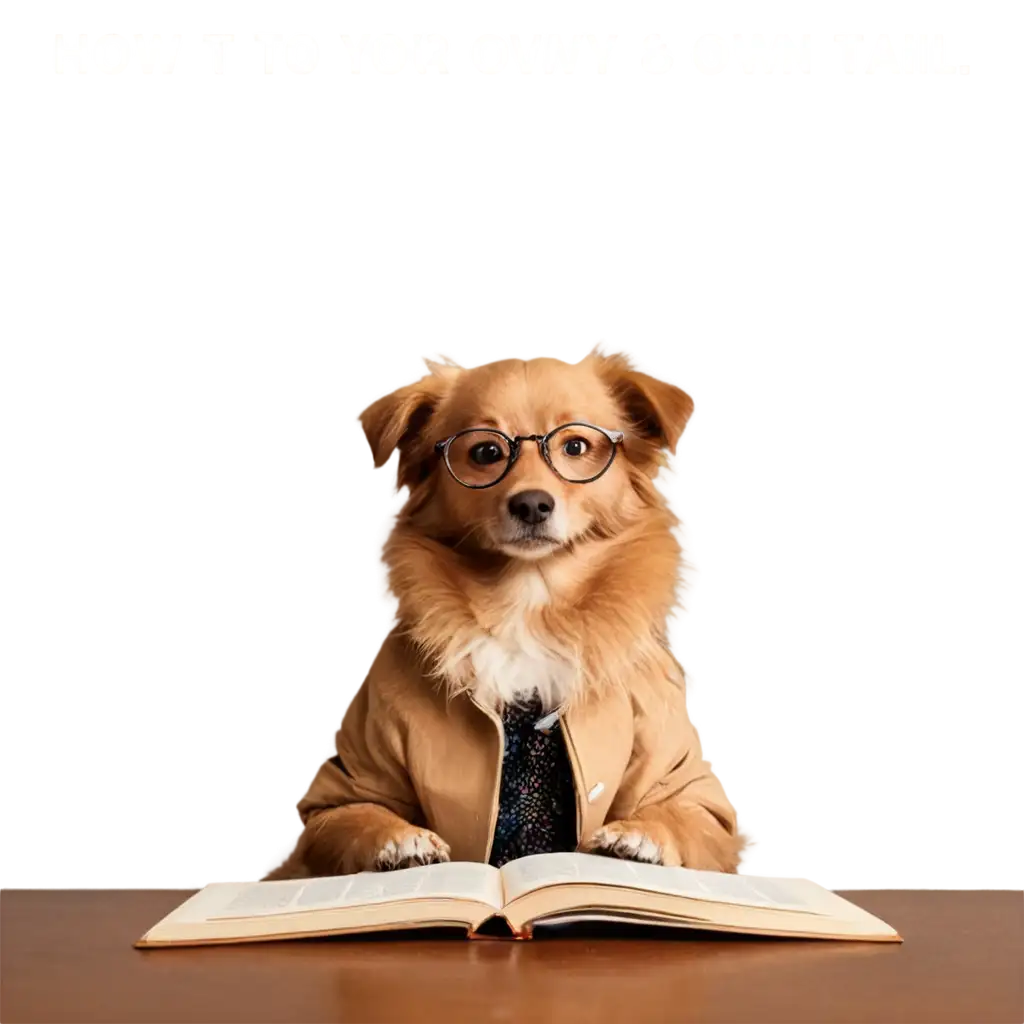 PNG-Image-of-a-Dog-in-a-Library-Reading-How-to-Catch-Your-Own-Tail