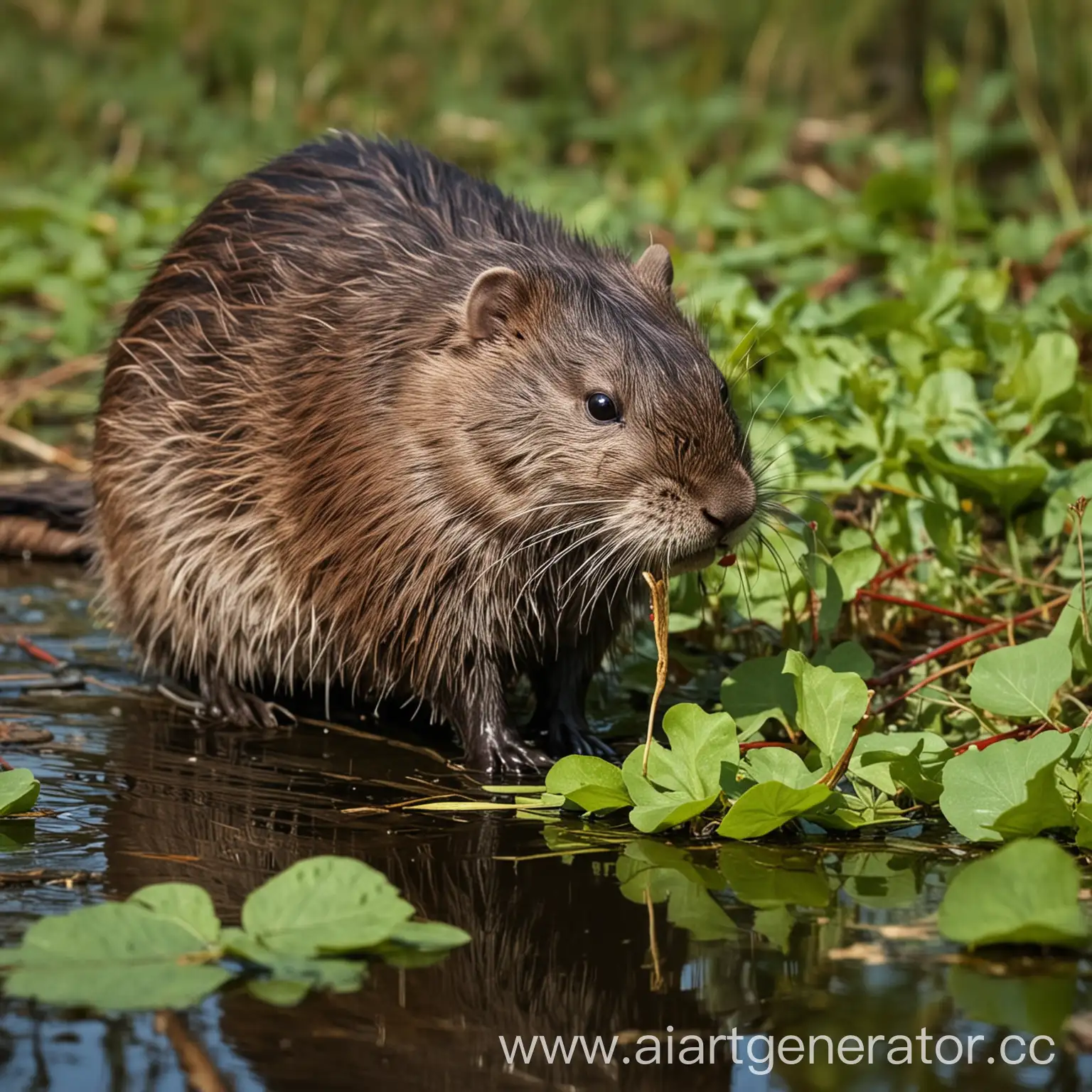 Muskrat-Eating-Sorrel-in-the-Forest