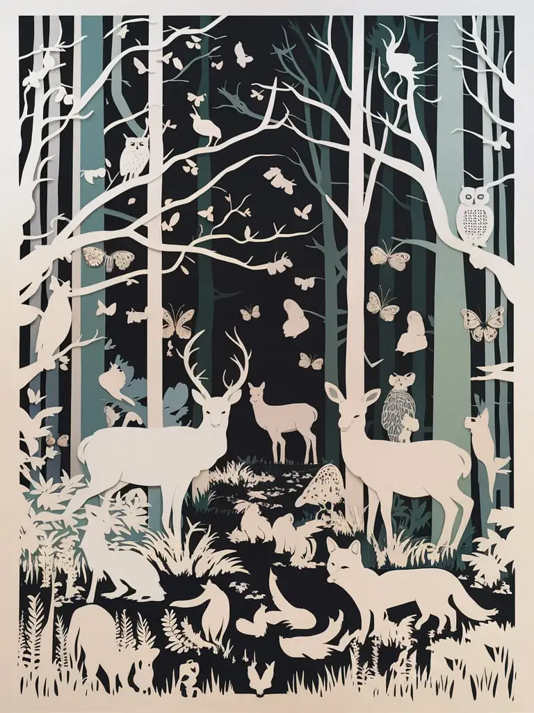 Ecological Prosperity in the Night Forest Exquisite Paper Cutting Series