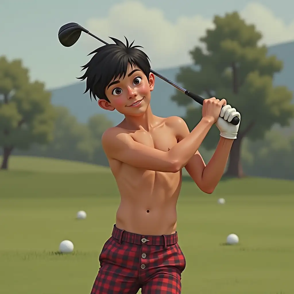 Dynamic Duo Teen Boys in Checkered Shorts Enjoying Golf