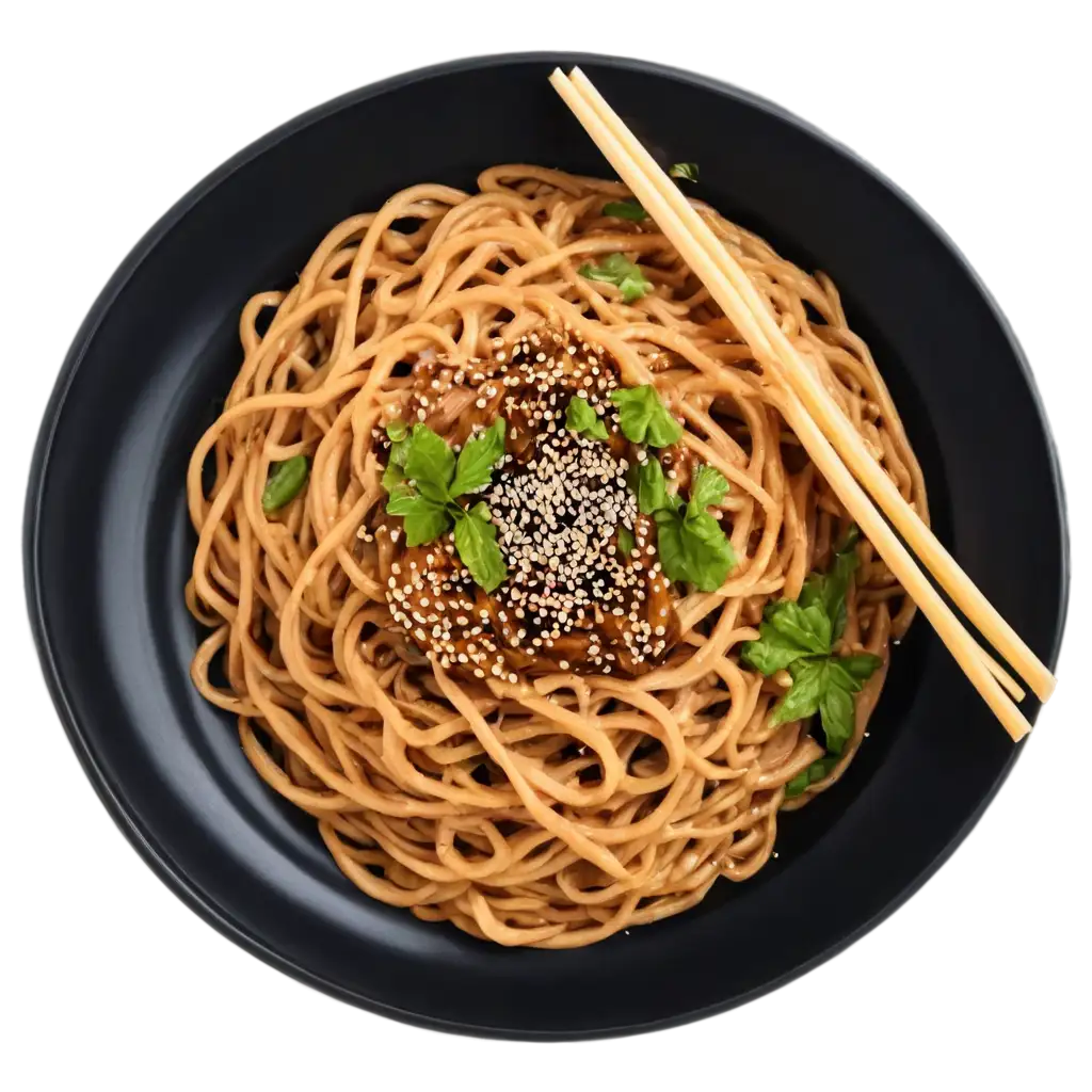 HighQuality-PNG-Image-of-Noodles-on-Black-Matte-Plate-from-Top-Angle-for-Design-and-Culinary-Content