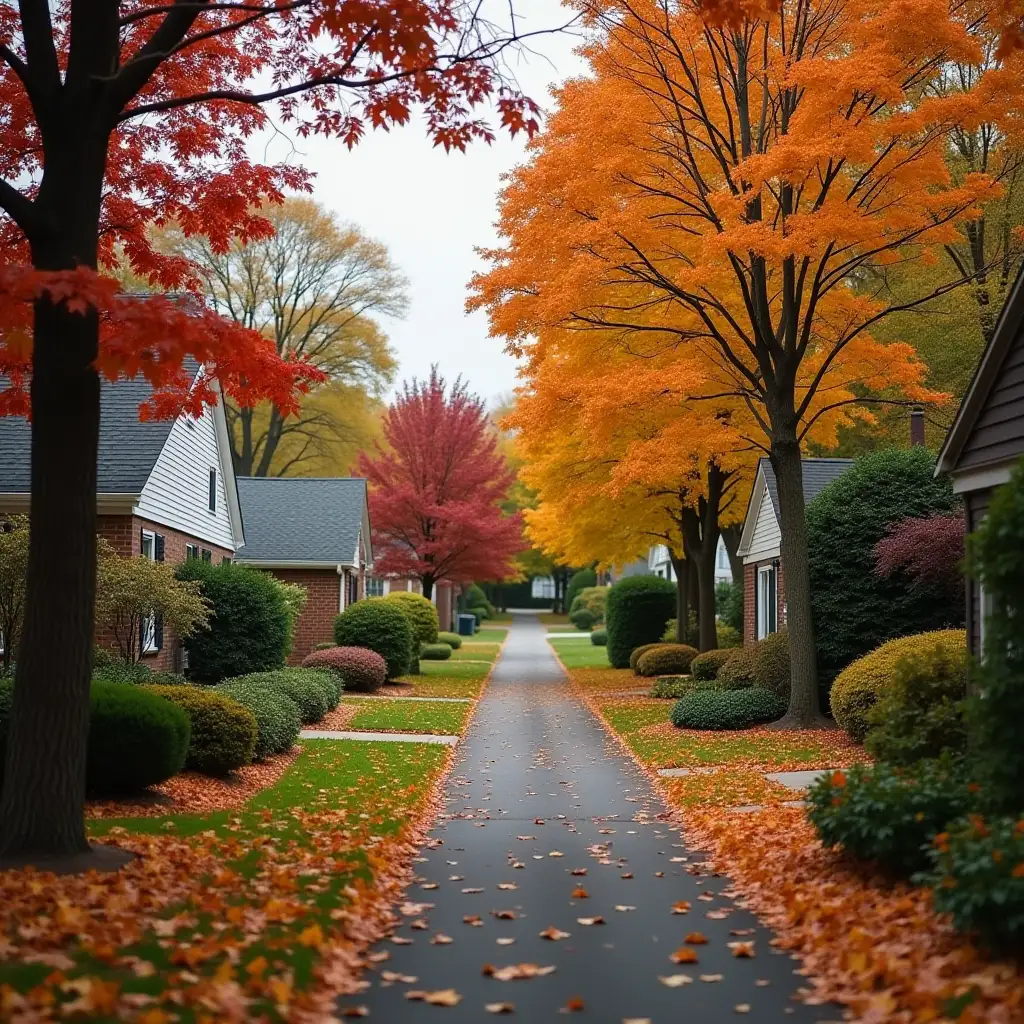 Autumn-Residential-Street-with-SmallResidential-street-in-fall-Houses-and-Yards-in-Fall-Colors
