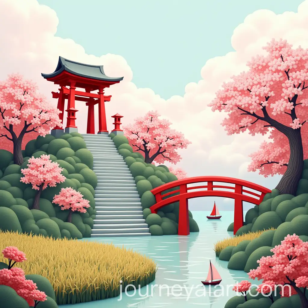 Serene-Japanese-Landscape-with-Red-Bridge-Torii-Gate-and-Cherry-Blossoms