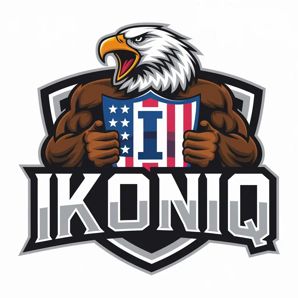 LOGO Design for ikoniq Screaming Eagle Holding American Shield with Stars and Letter I