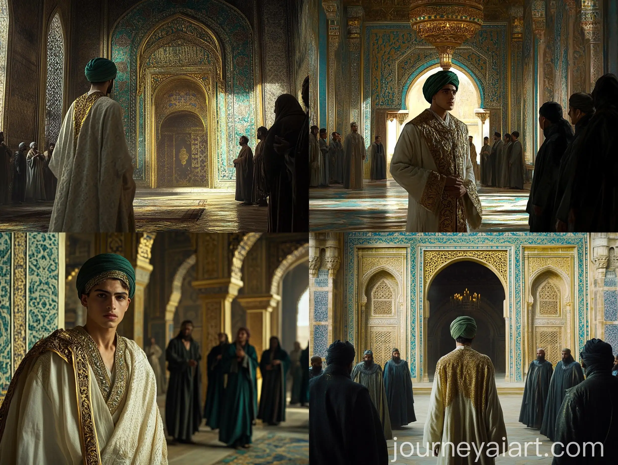 Intricate-Gold-and-Turquoise-Mosaics-in-a-Grand-Arabian-Hall