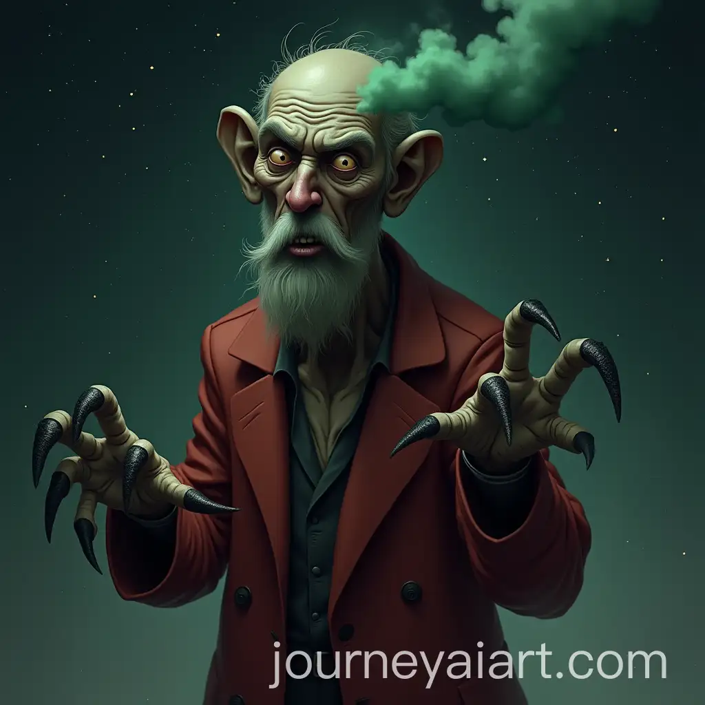 Angry-Old-Man-with-Octopus-Beard-and-Green-Smoke-on-Starry-Night