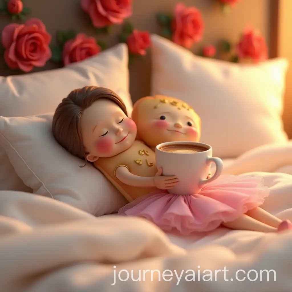 Romantic-and-Cozy-Scene-with-Anthropomorphic-Cappuccino-Cup-and-Breadstick-DancerAI-Image-Prompt-Expansion-in-Bed