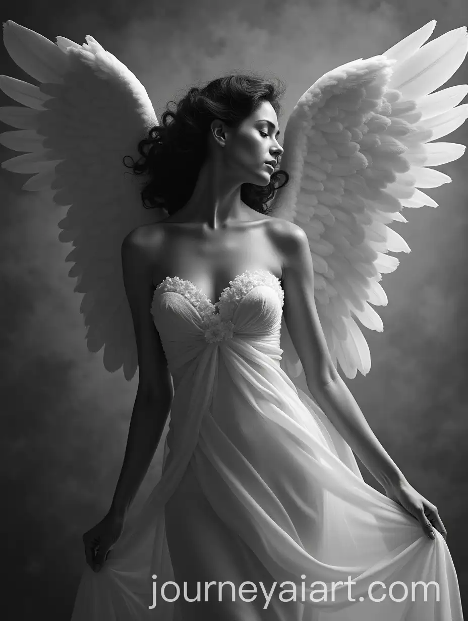 Graceful-Woman-with-Angel-in-Monochrome