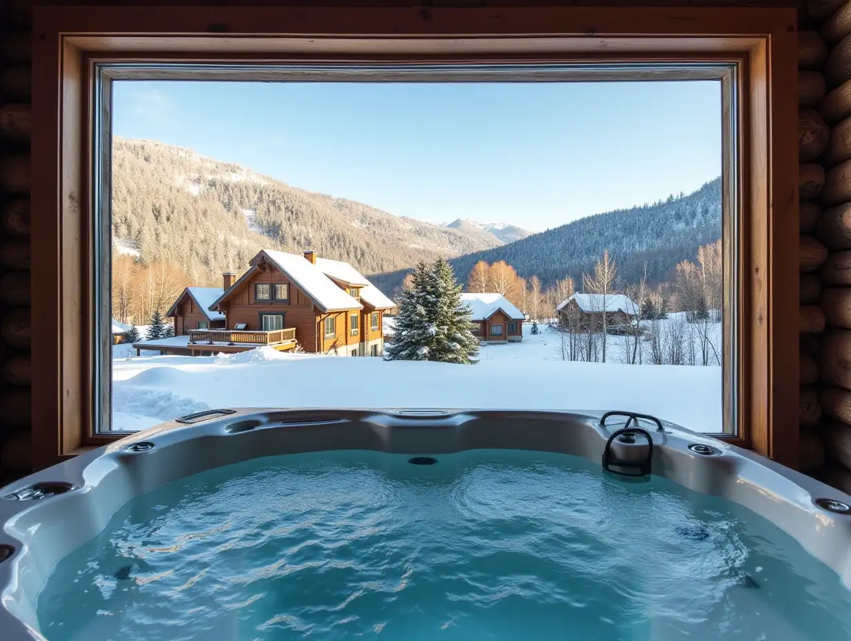 Indoor-Hot-Tub-with-Scenic-View-of-Ski-Mountains-Outside