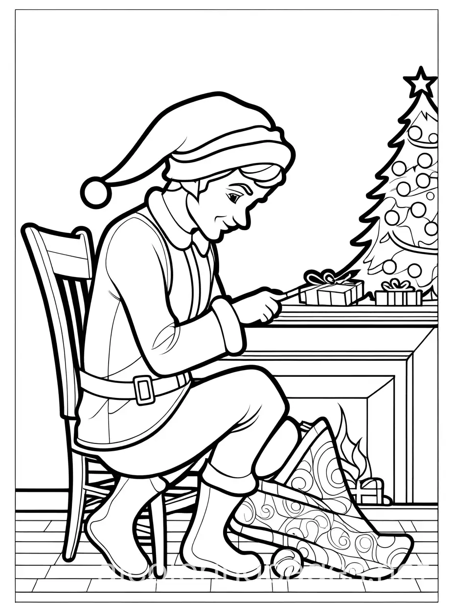 Elf-Crafting-Christmas-Stockings-Coloring-Page