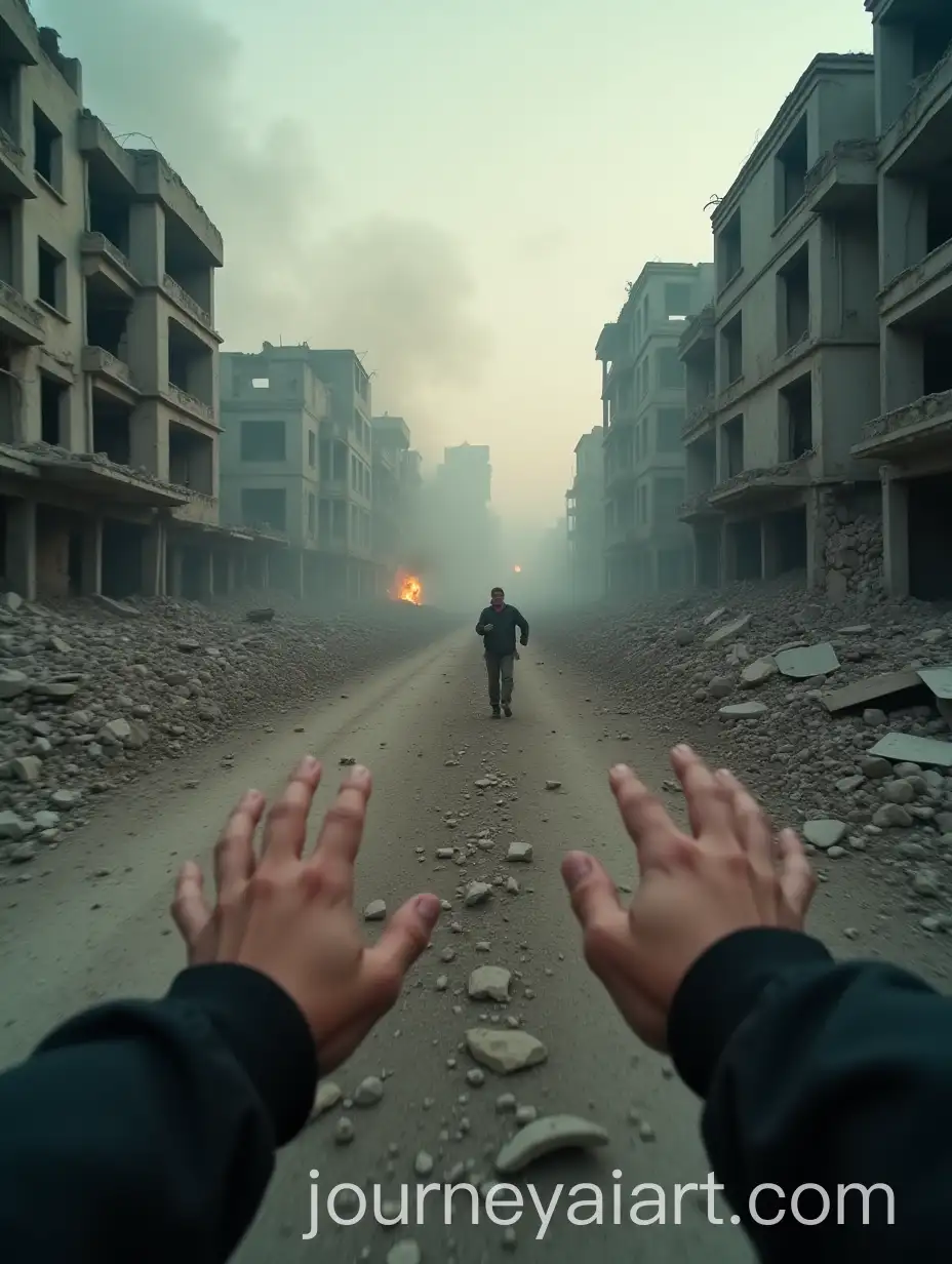 Immersive-POV-of-a-WarTorn-City-with-Smoke-RuinsAI-Art-Prompt-Expansion-and-Destruction-After-Rocket-Bombing