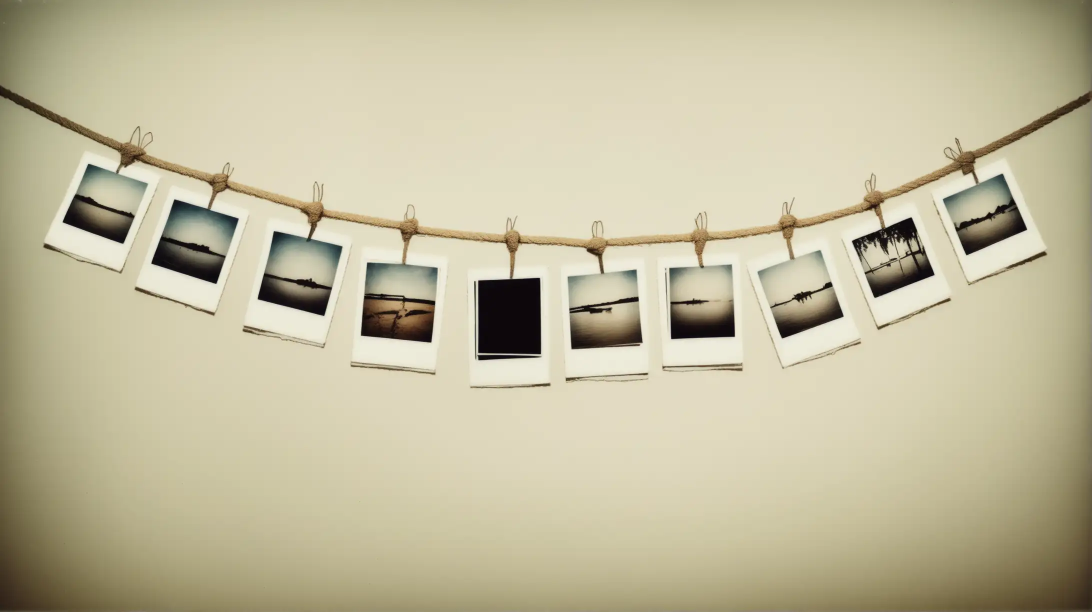 Polaroid Photograph Hanging on Curved String Rope