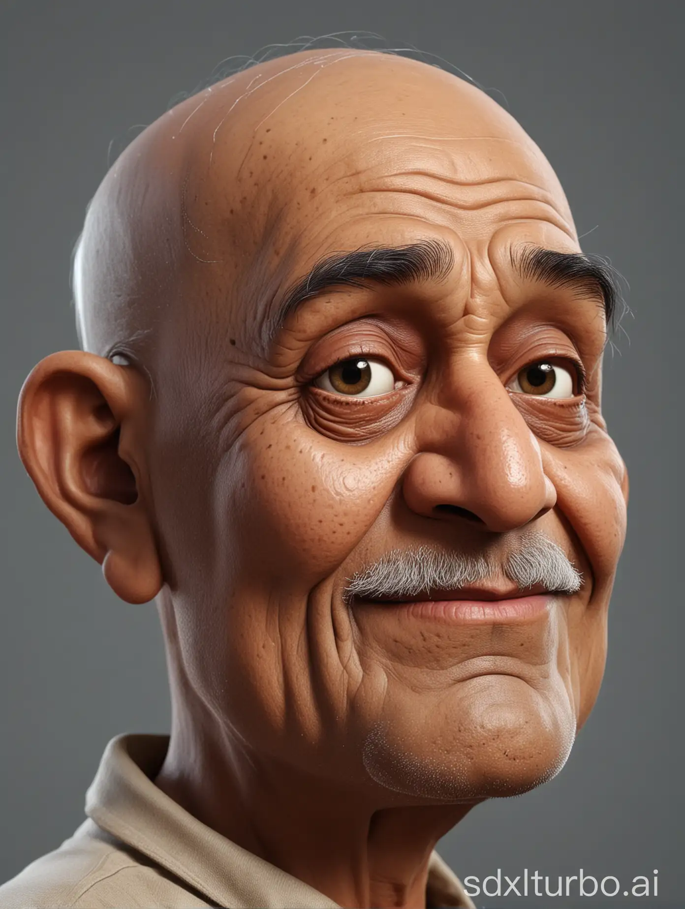 Hyperrealistic-3D-Cartoon-Caricature-of-a-90YearOld-Indian-Man-on-Gray-Background