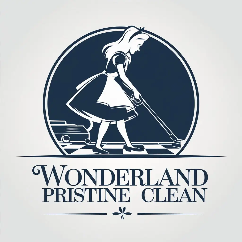 LOGO Design for Wonderland Pristine Clean Alice in Wonderland Vacuuming with Clean Modern Style